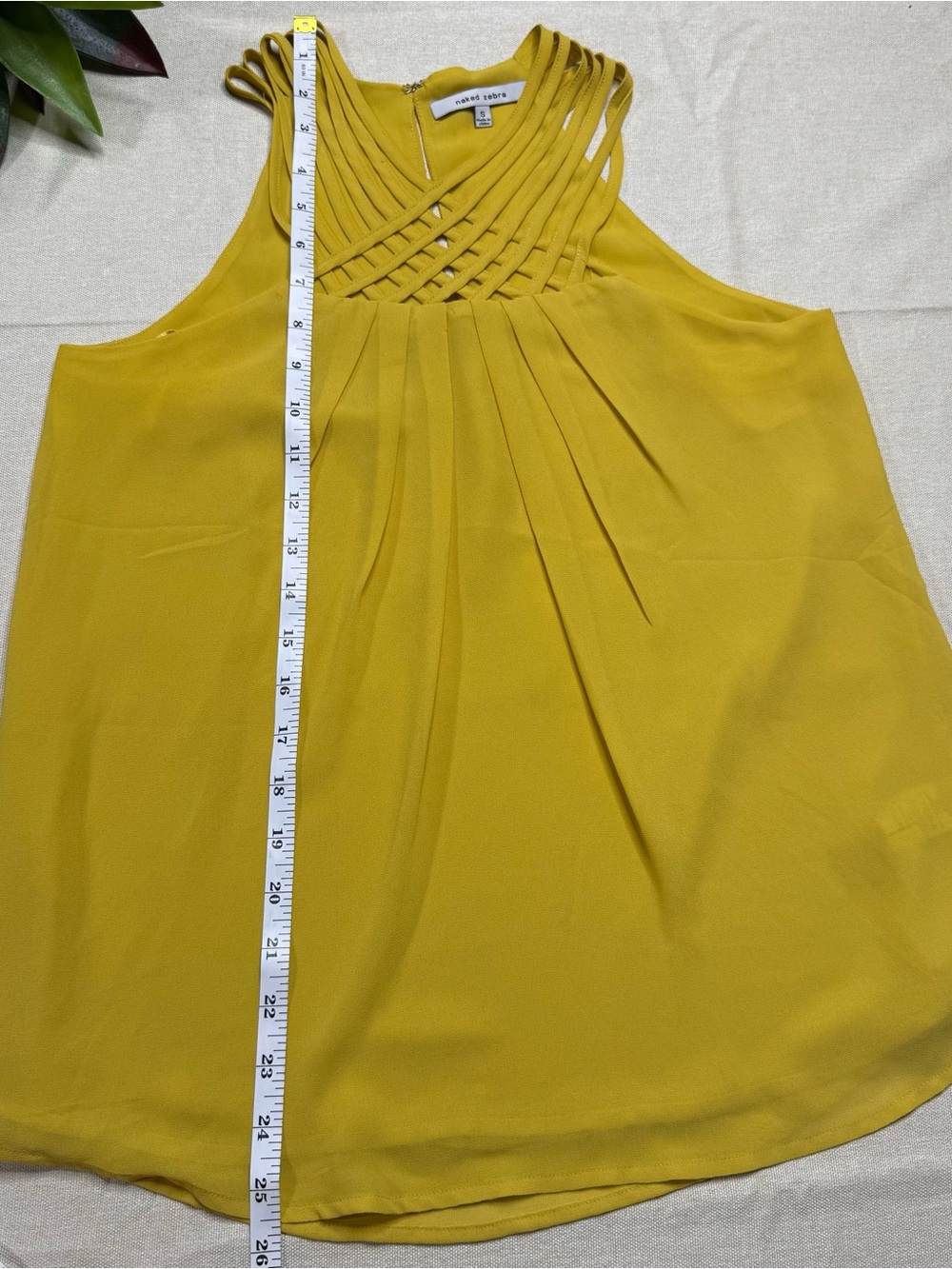 Naked Zebra Yellow Strappy Halter Blouse Keyhole Back Tank Top S - Picture 5 of 10